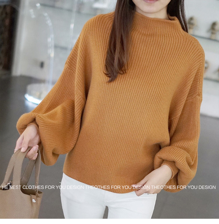 Title 6, Half Turtleneck Lantern Sleeve Sweater Loose Sl...