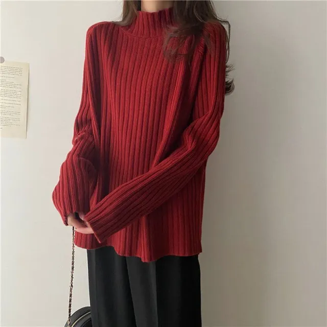Idle Style Mock Neck Design Sense Loose Thick Inner Sweater Niche Top Wine - Shop at LoveMi