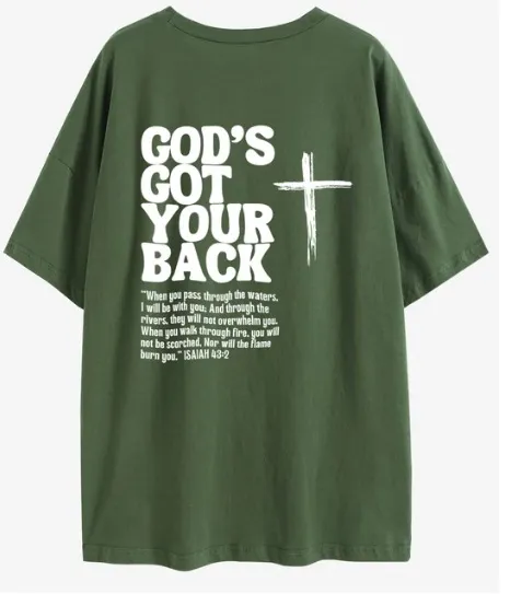 Spring And Summer New Back Letter Printed Cotton Short Sleeve Army Green - Shop at LoveMi