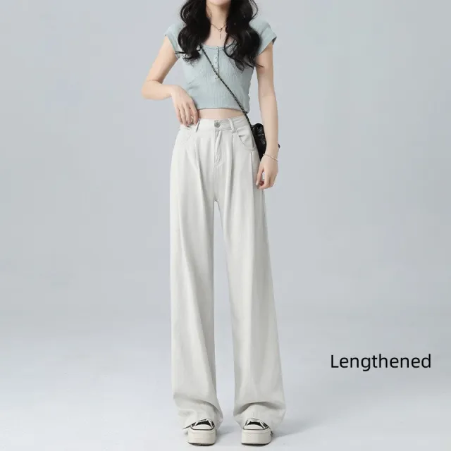 Women's Wide leg Jeans Loose Thin Straight Pants Apricot Lengthened - Shop at LoveMi