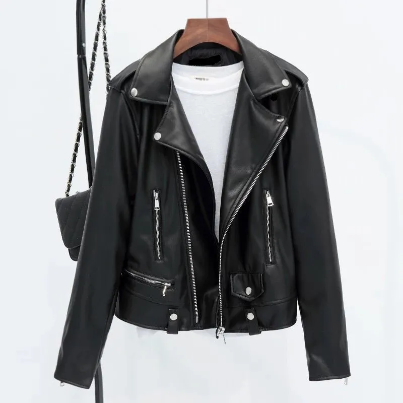 Womens Short Korean-style Slim-fit Black Jacket - Black