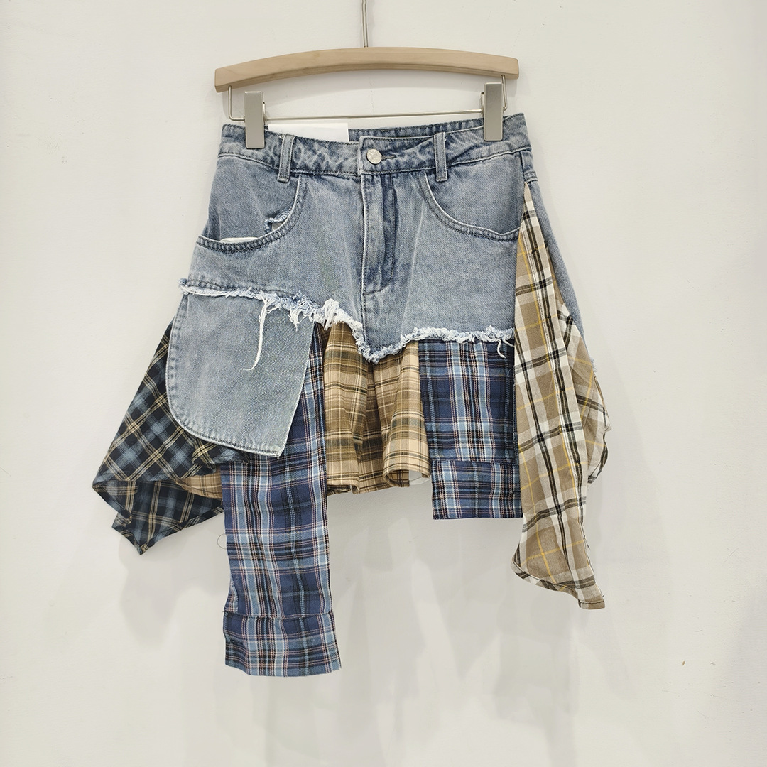Irregular Hem Patchwork Denim Skirt For Women
