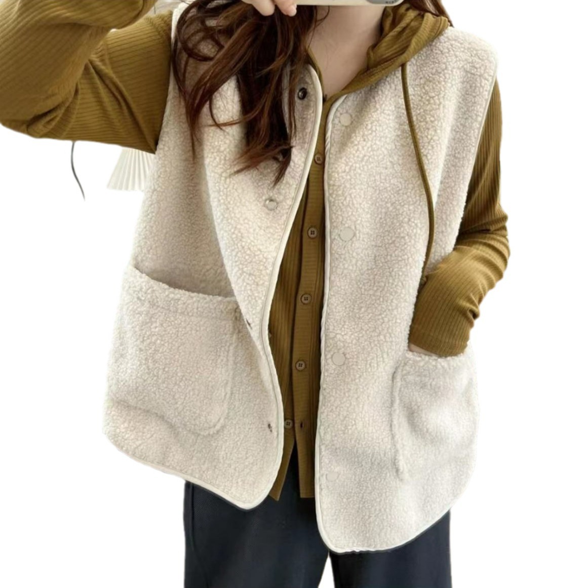 Outer Wear Fur Integrated Vest Waistcoat Overcoat