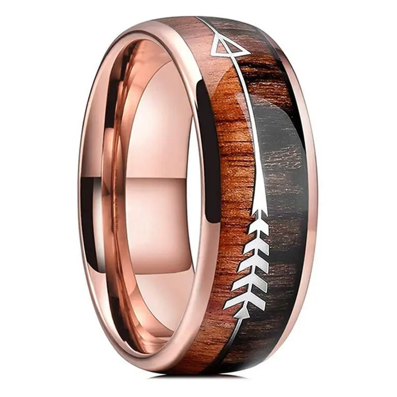 Men's 8mm Arrow-shaped Inlay Stainless Steel Ring - Style 9