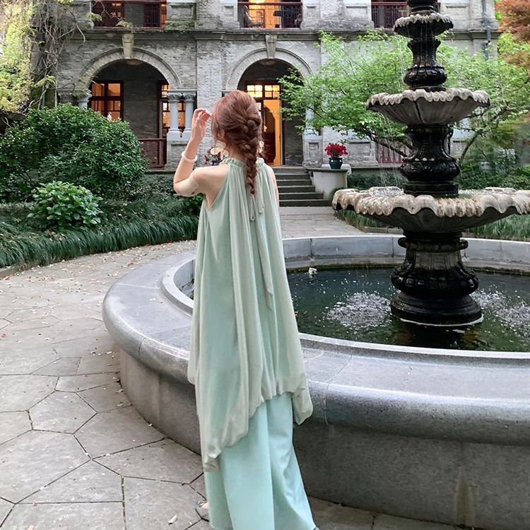 Womens New Chinese Style Sleeveless Halterneck Dress