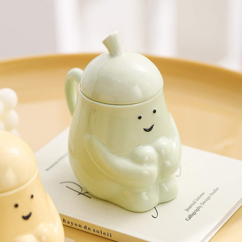 Hug Pear Water MugCeramic Mug Student Breakfast Milk Cup With Lid 2