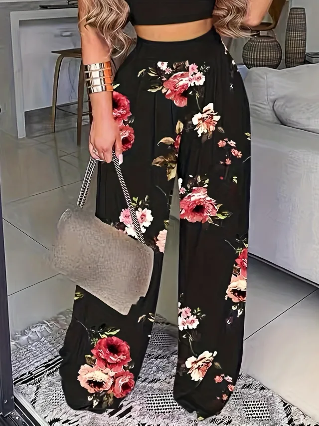Women's Flower Print Loose Trousers Mixed Color - Shop at LoveMi