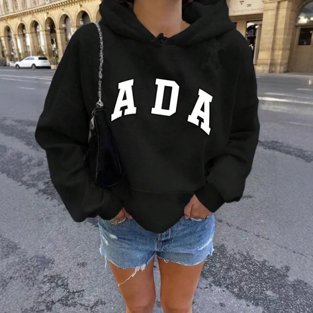 Casual And Versatile Letter Loose Hoodie With Fleece Lining For Women Black - Shop at LoveMi