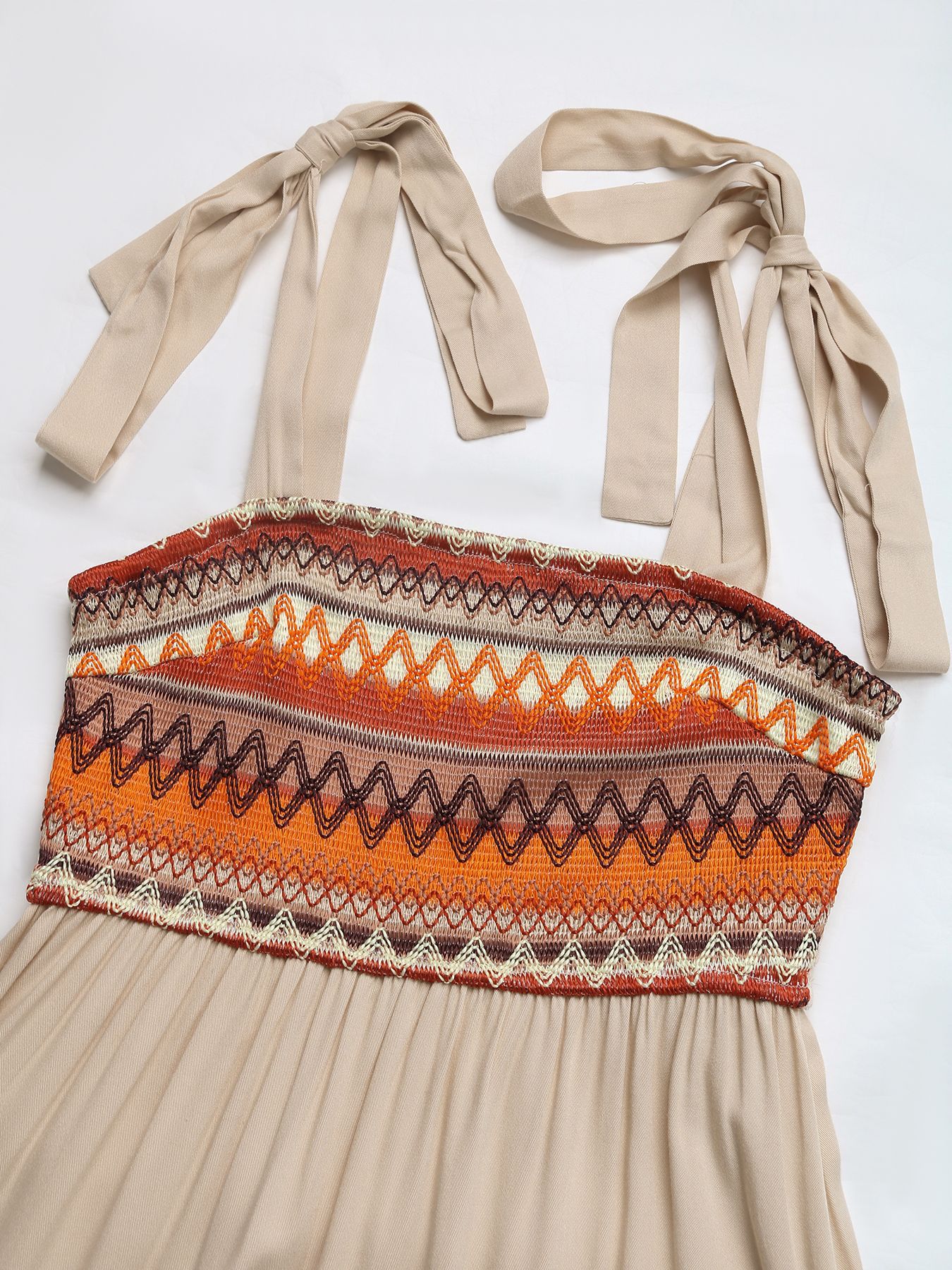 Bohemian Earthy A Line Dress in Beige and Brown