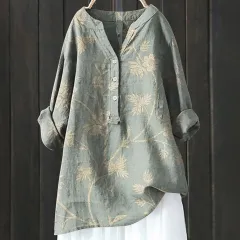 Long Sleeve Slub Linen Comfort Printing All-matching Shirt - Xl240533 Hcy10 - View 1