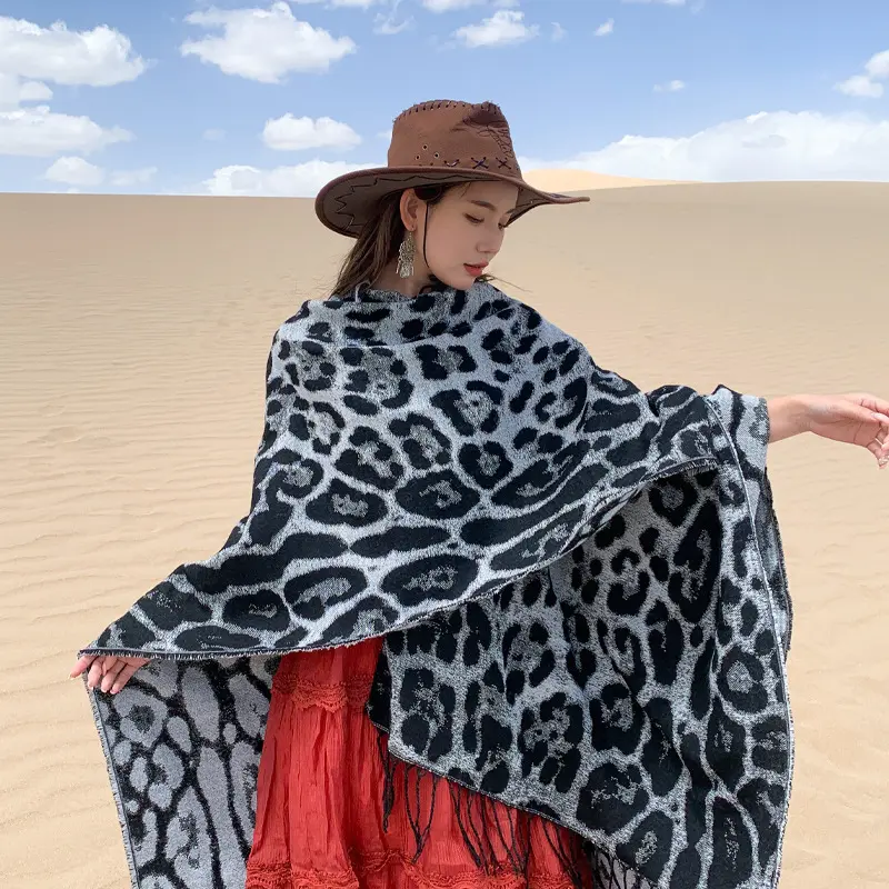New Leopard-Print Tassel Shawl AutumnWinter Travel Faux