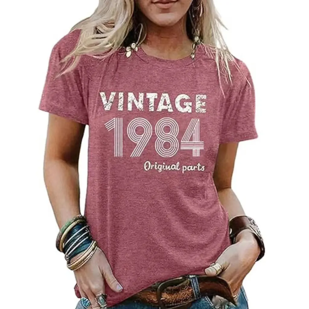 Vintage 1984 Women's Letter Print Party Top - Pink