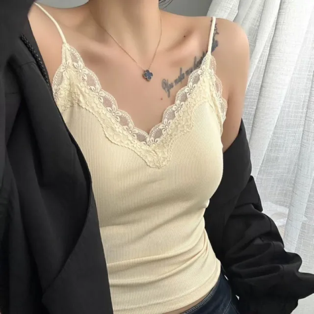 Womens French Lace V Neck Camisole Apricot - Shop at LoveMi