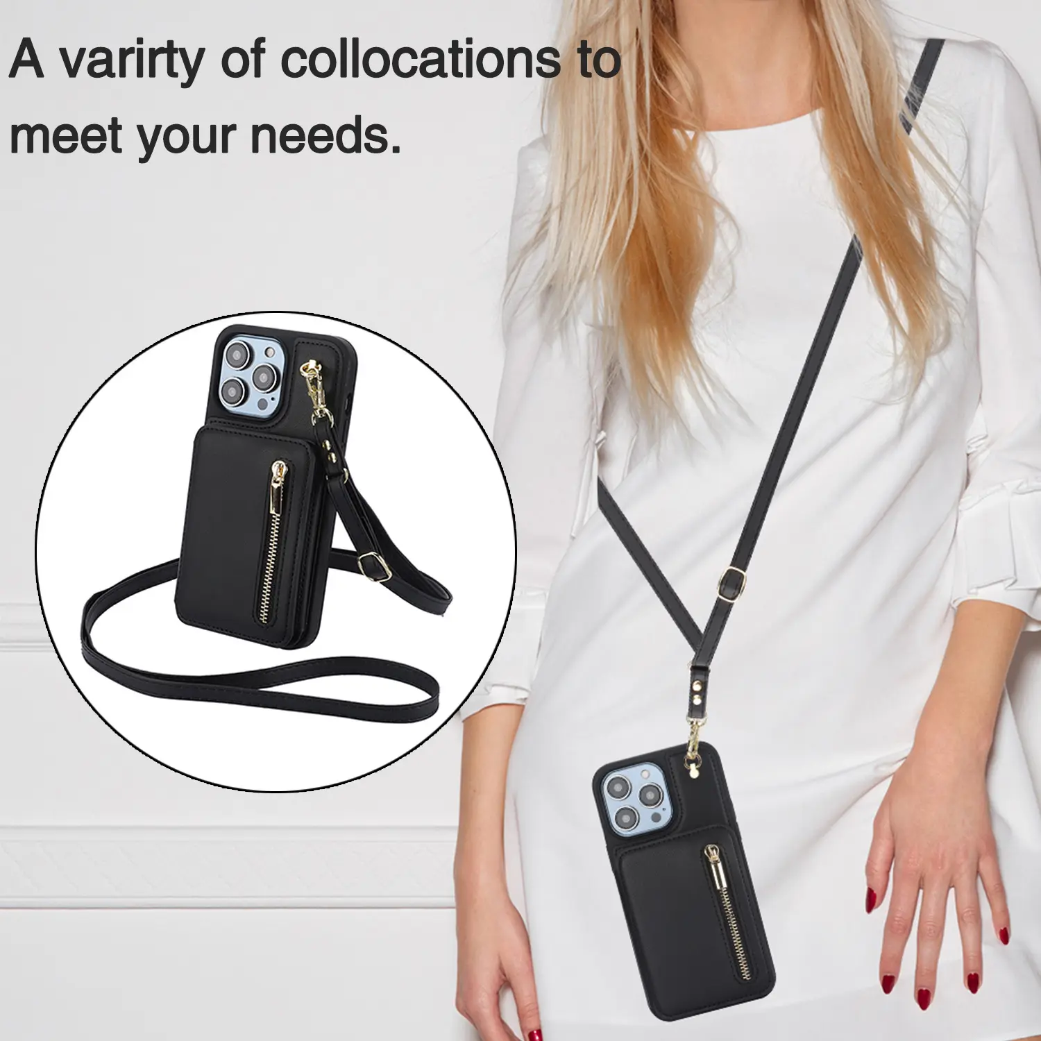 Creative Zipper Card Holder Crossbody Rope Phone
