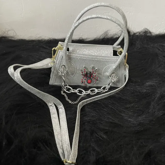 Snakeskin Spider Dark Mini Crossbody Handbag Silver - Shop at LoveMi