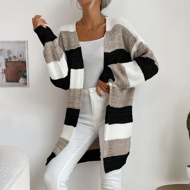 Women's Graceful And Fashionable Button free Colorblock Sweater Coat Khaki - Shop at LoveMi