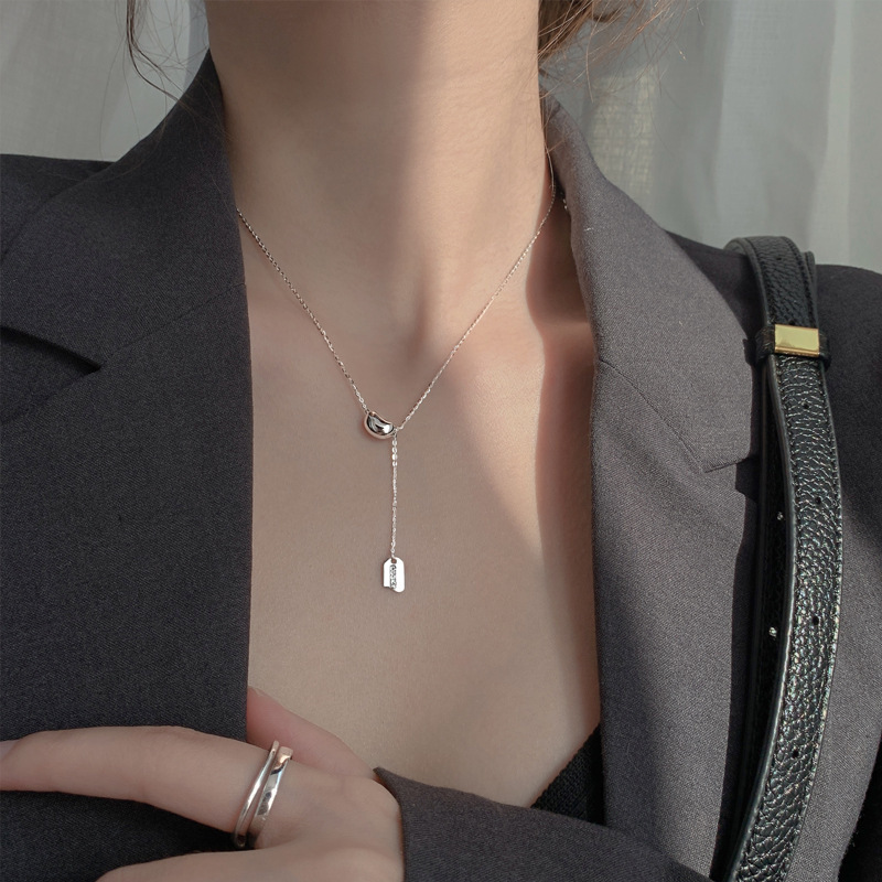Square Plate Necklace Female Lucky Bean Clavicle Chain Accessories