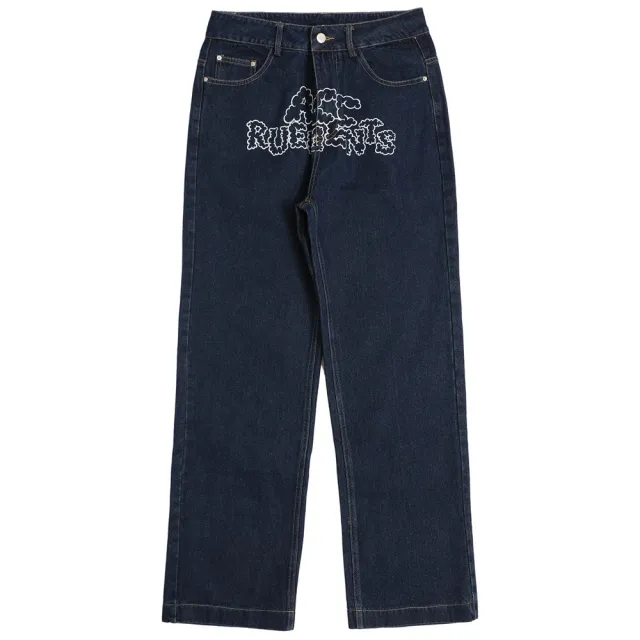 American Style Hip Hop Casual Loose Letter Printed Jeans For Women Blue - Shop at LoveMi