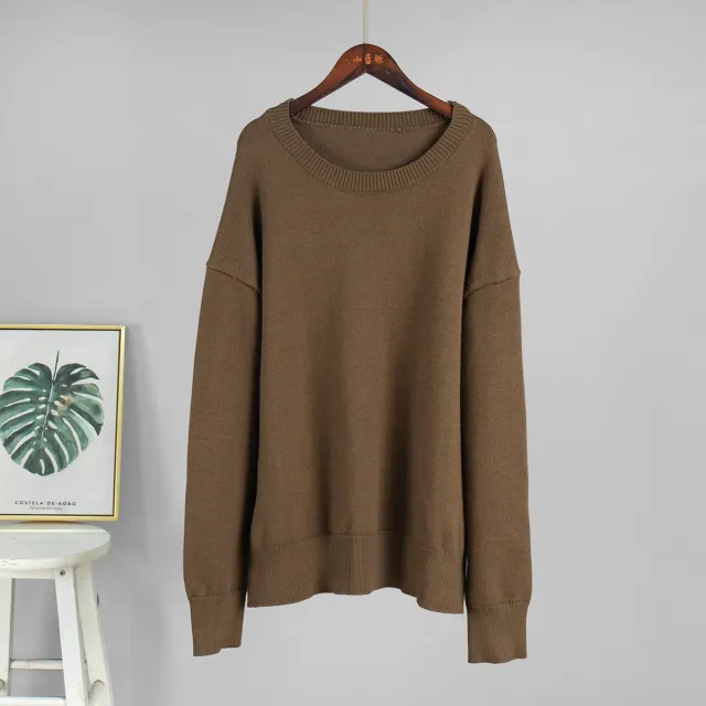 Loose And Warm Simple Pullover Solid Color Knitted Sweater Camel - Shop at LoveMi