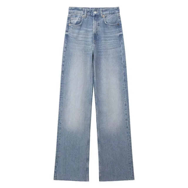 Fashion Casual High Waist Straight Wide Leg Denim Trousers For Women Blue - Shop at LoveMi