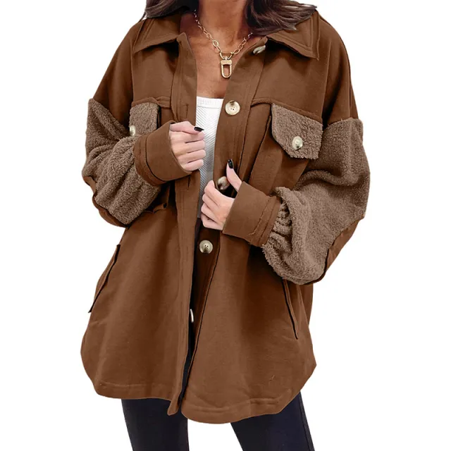 Autumn And Winter Plush Splicing Loose Jacket Lc8512949 P2017 - Shop at LoveMi