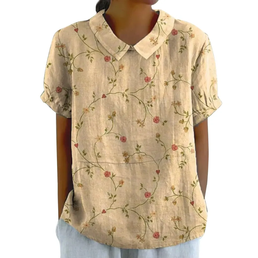 Women's Creative Retro Floral Cute Short-sleeved T-shirt - Xxxxl