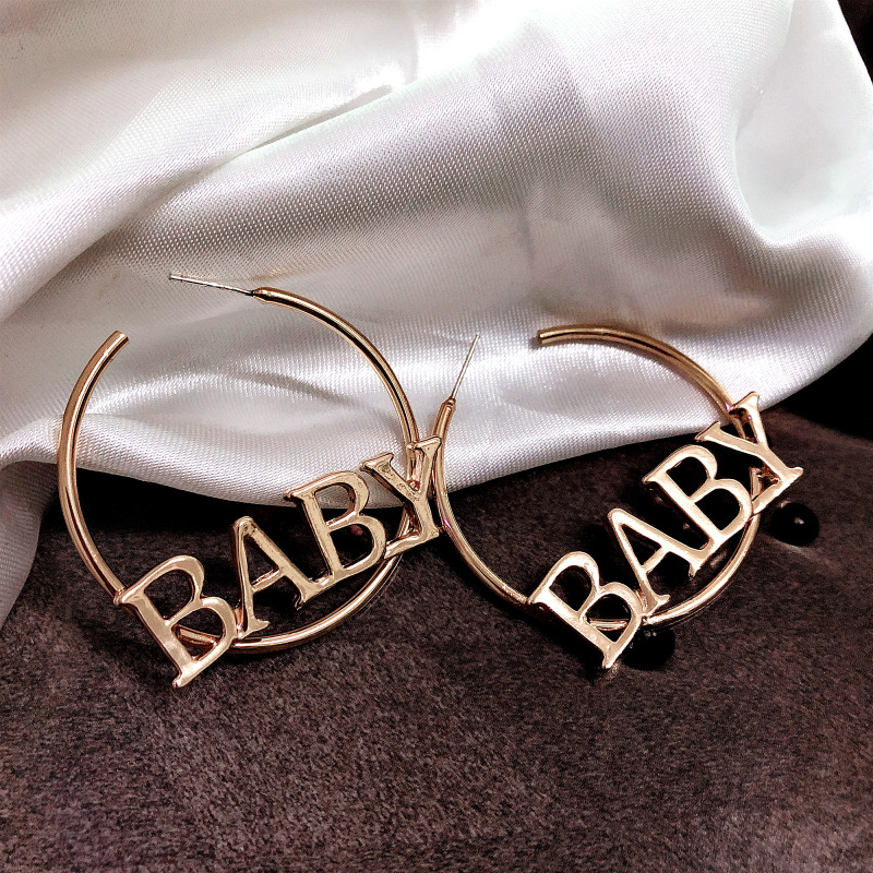 Women's Korean-style Refined Wild Earrings Exaggerated Personalized Internet Celebrity Eardrop Jewelry Letter Sterling Silver Earrings