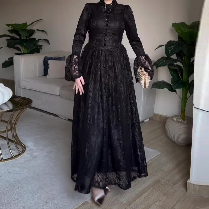 Elegant Slimming Patchwork Lace Flared-Sleeve Dress