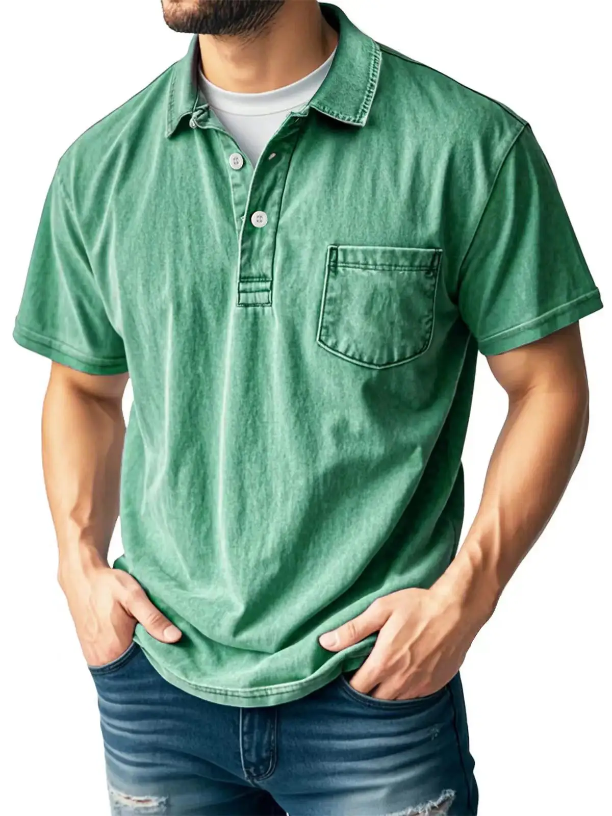Men's Casual All-matching Short Sleeve Button Lapel Shirt Polo Shirt