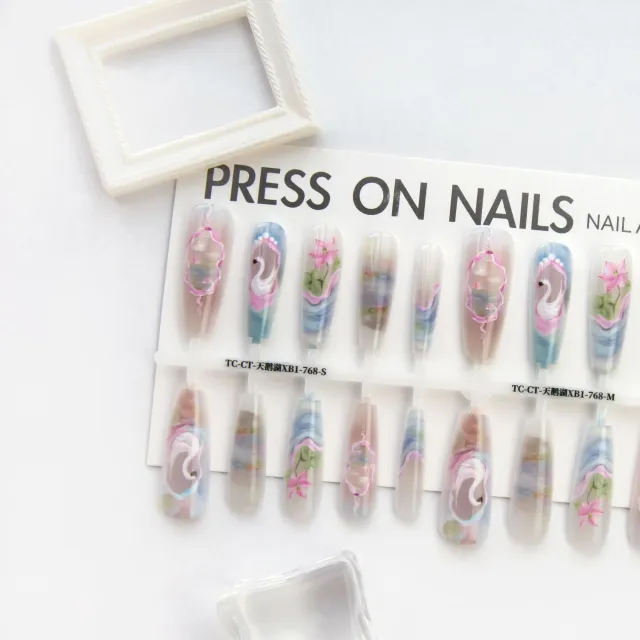 Ancient Style National Style Swan Lake Blooming Prefabricated Nail Tip Wear Armor Swan Lake - Shop at LoveMi