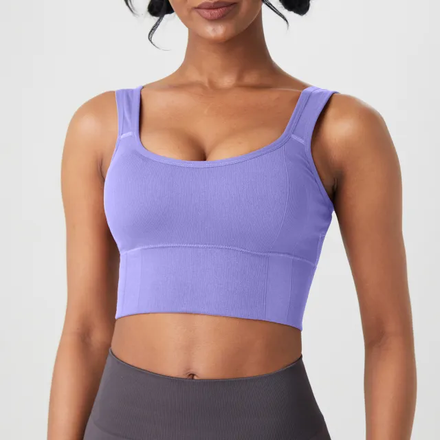 Women's Wide Shoulder Strap Threaded Bra Purple Yoga Vest - Shop at LoveMi