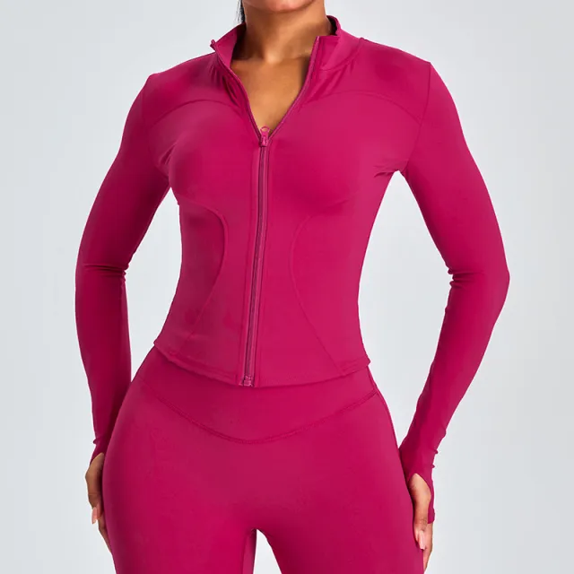 Autumn And Winter Stand Collar Long Sleeve Zipper Cardigan Slimming Sports Workout Clothes Top Tan - Shop at LoveMi