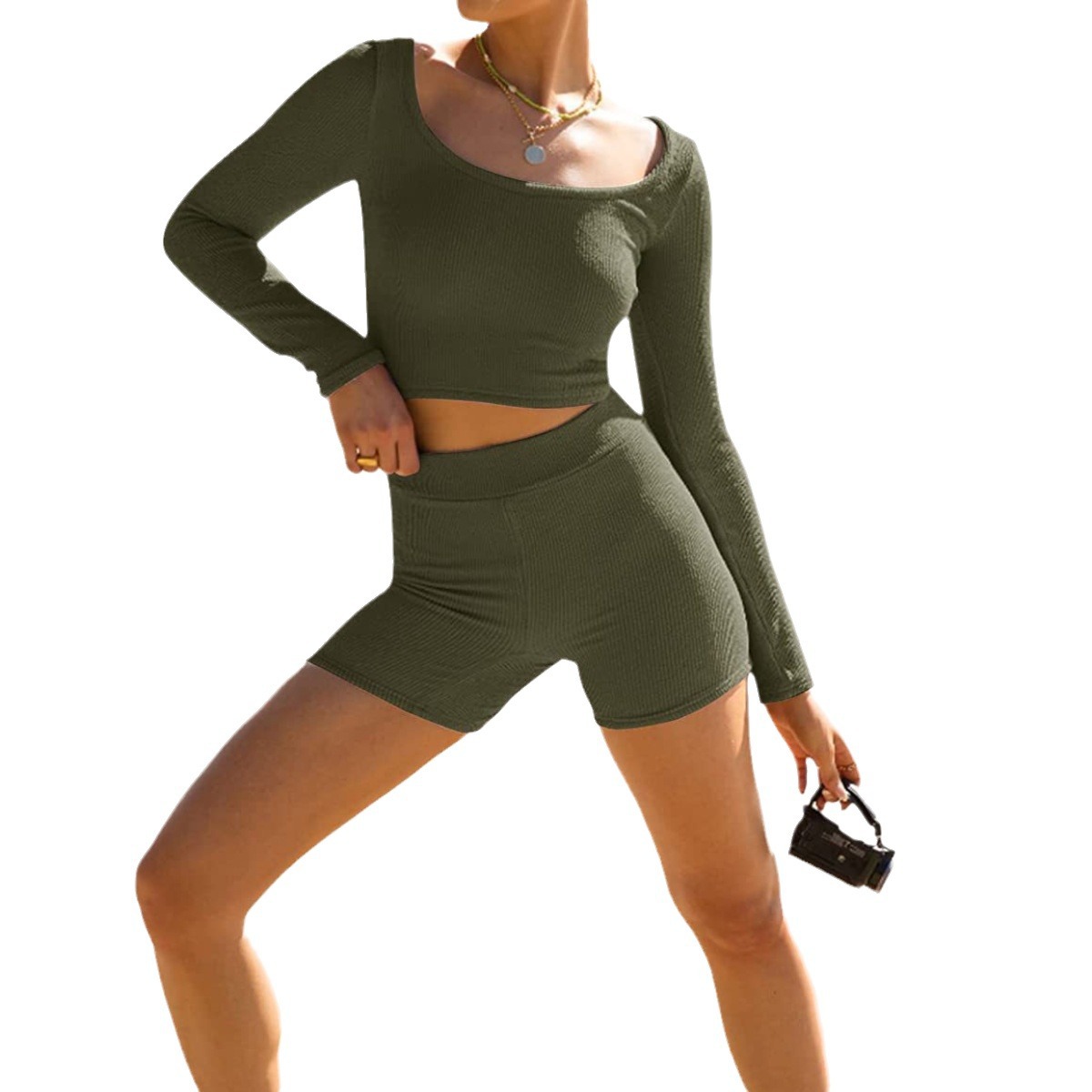 Cropped Long-sleeved Doublet Yoga Clothes Casual Two-piece Suit