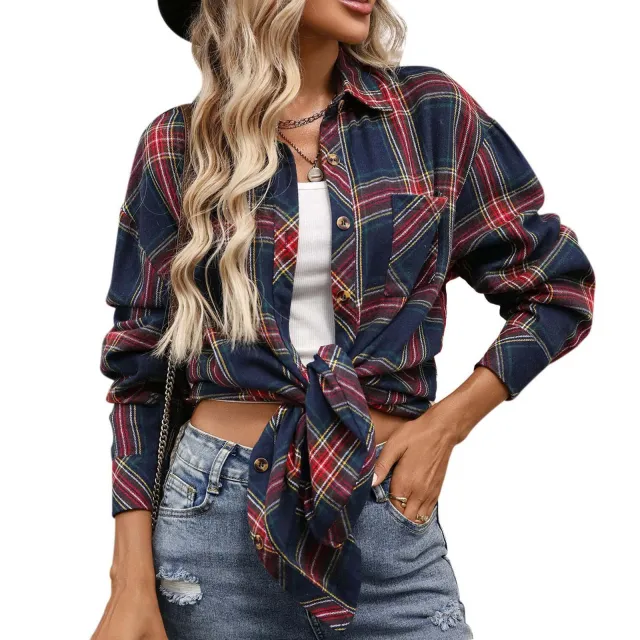 Women's Long Sleeve Retro Versatile Style Stylish Shirt Sapphire Blue - Shop at LoveMi