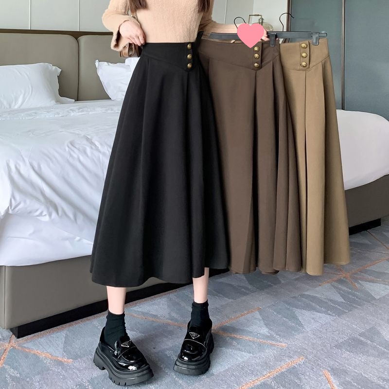High-waisted Slimming Mid-length Wool Skirt