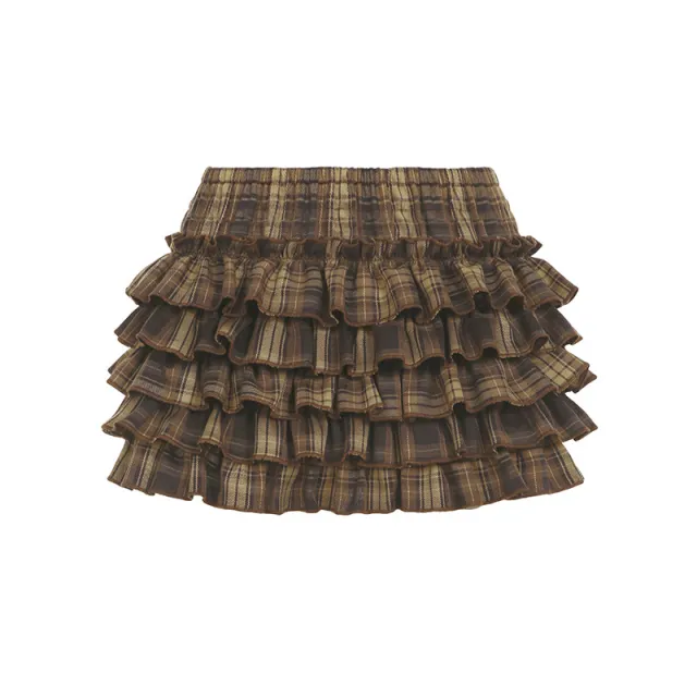 College Style Plaid Pleated Slim fit All match Tutu Brown - Shop at LoveMi