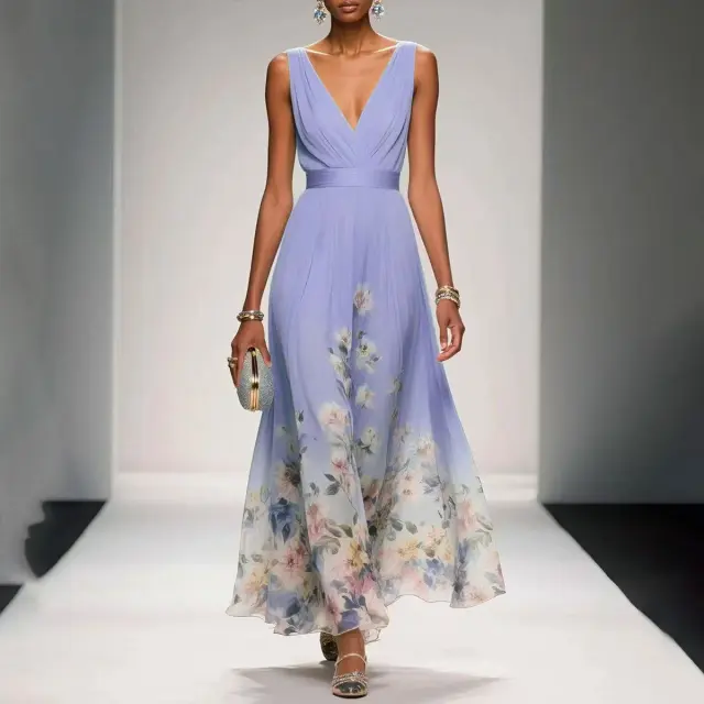 Sexy Vest Chiffon Printed Dress Purple - Shop at LoveMi