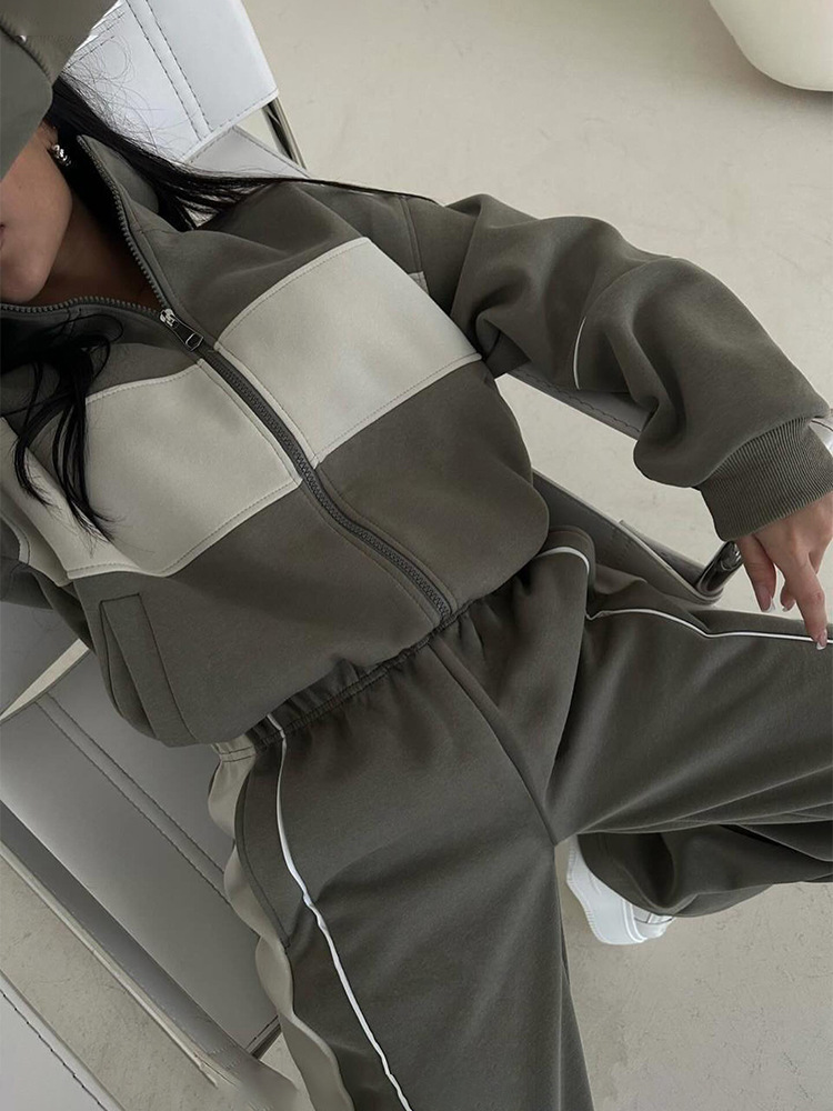 Women's Long-sleeved Contrast Color Sweatshirt Trousers Casual Suit