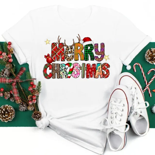 New Year Christmas Plus Size Round Neck Short Sleeve T shirt Eg1451 - Shop at LoveMi
