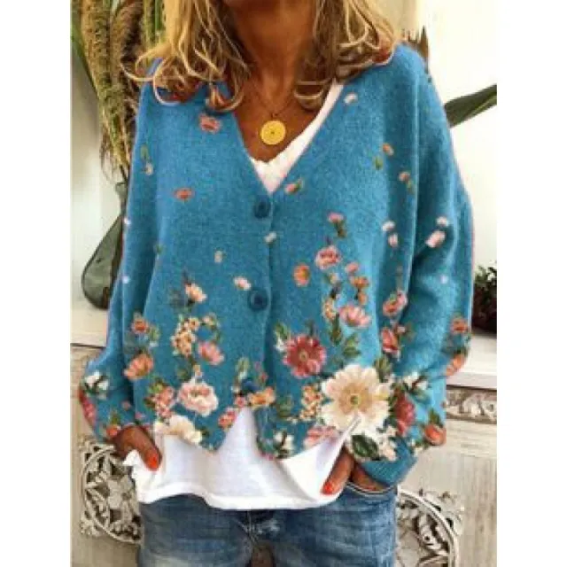 Women's Cardigan Sweater Artistic Retro Printing Colorful Flora Jl6402 - Shop at LoveMi