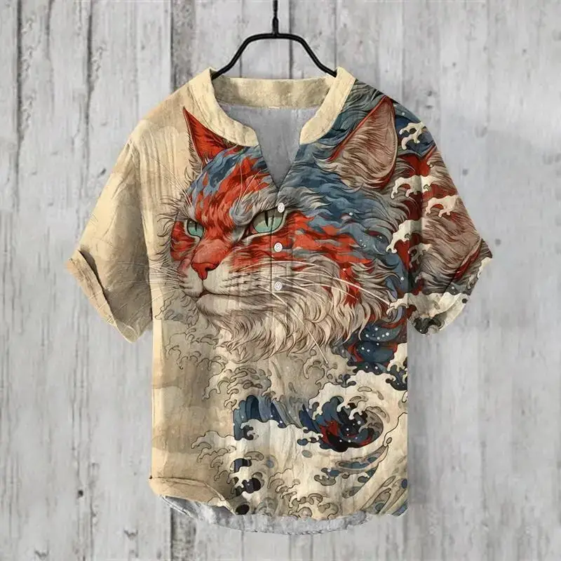 Summer Beach Casual Men's Clothing Short Sleeve V-neck