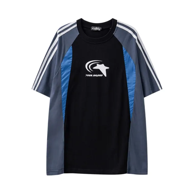 Color Matching Casual Sports Short Sleeve Black - Shop at LoveMi