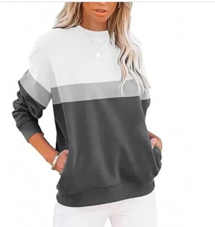 Women's Long Sleeve Color Matching Sports Sweater Round Neck Casual Pullover Xl Black - Shop at LoveMi