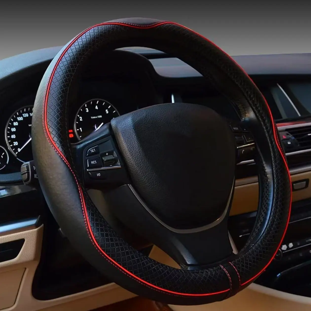 Embossed All-Season Universal Leather Steering Wheel Cover