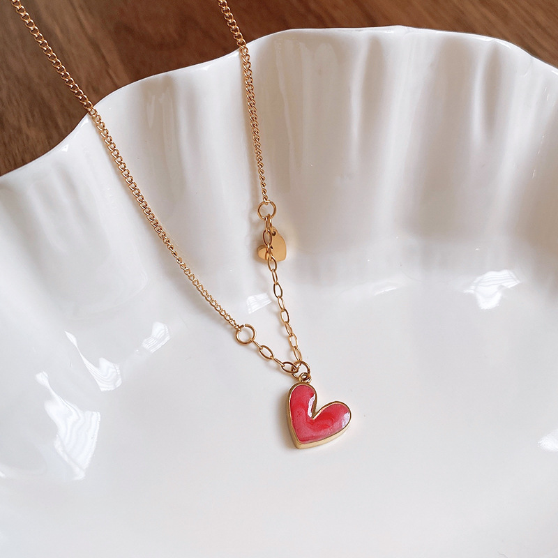 Titanium Steel Stainless Steel Oil Dripping Heart Necklace