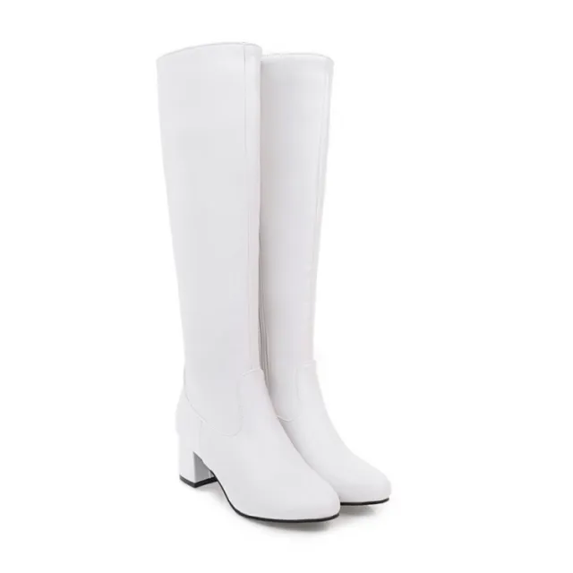Autumn And Winter Foreign Trade Knight Boots Women's Middle Square Heel Long Tube Large And Small Size 31 45 Female Boots 826 White - Shop at LoveMi