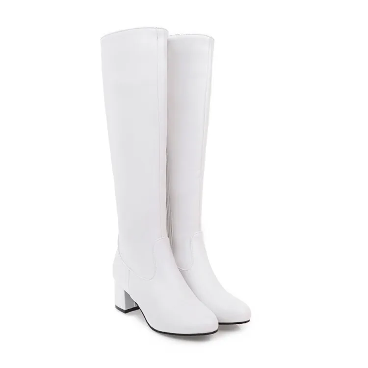 Autumn And Winter Foreign Trade Knight Boots Women's Middle Square Heel Long Tube Large And Small Size 31-45 Female Boots 826 - White