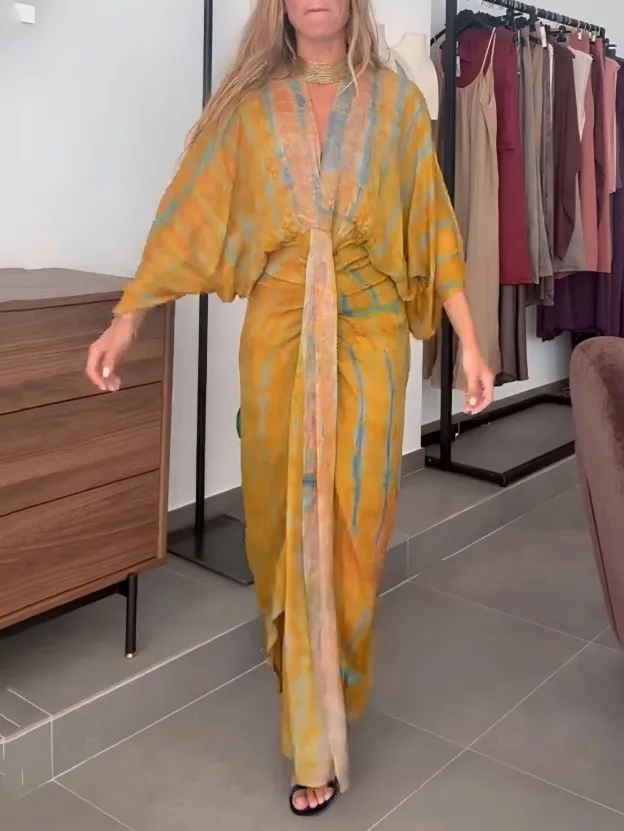 Bohemian Printed Dress For Spring And Autumn Yellow - Shop at LoveMi
