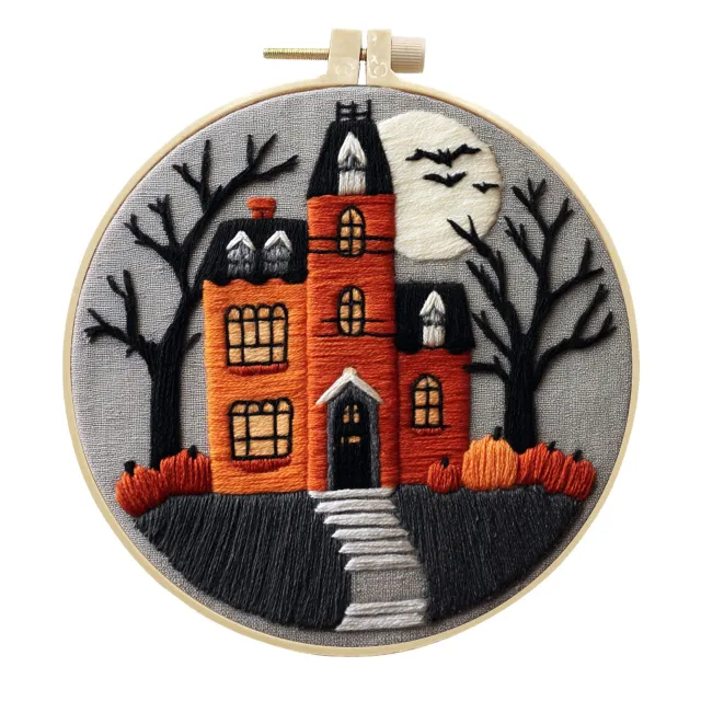 Embroidery Halloween Cloth Art Material Kit Kit Creative Handmade Needlework Ghost House - Shop at LoveMi
