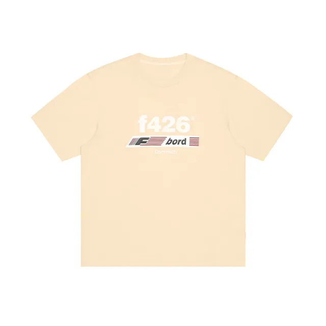 Classic Loose Casual Letter Flag Short Sleeve Apricot - Shop at LoveMi